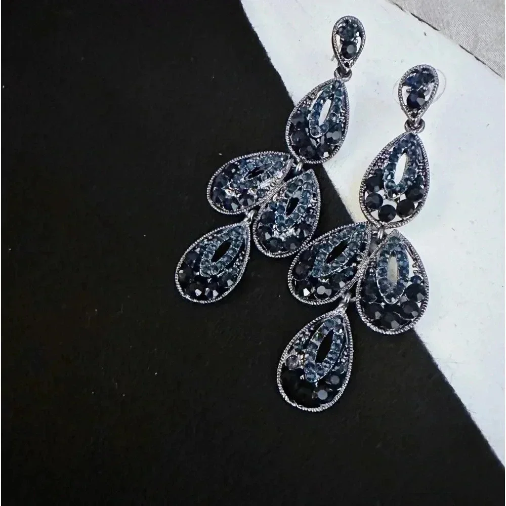 Deep Sapphire Rhinestone Earrings